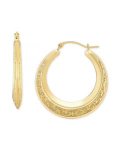 Greek Key Small Round Hoop Earrings in 10k Gold, 25mm