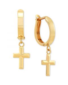 Cross Dangle Hoop Earrings in 10k Gold