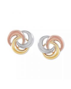 Tricolor Love Knot Stud Earrings in 10k Gold, White Gold & Rose Gold