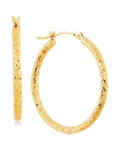 Textured Round Hoop Earrings in 10k Gold, 25mm