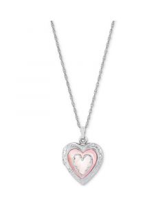 Pink Mother-of-Pearl Heart Locket 18" Pendant Necklace in Sterling Silver