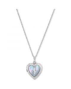 Mother-of-Pearl Cross Heart Locket 18" Pendant Necklace in Sterling Silver