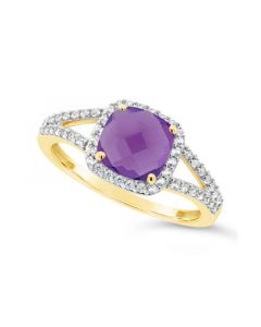 Amethyst (1-1/3 ct. t.w.) and Created White Sapphire (1/4 ct. t.w.) Ring in 10k Yellow Gold