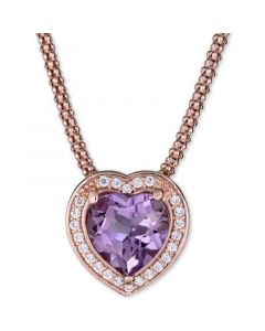 Amethyst (2-1/3 ct. t.w.) & White Topaz (1/3 ct. t.w.) Heart 17" Pendant Necklace in 14k Rose Vermeil over Sterling Silver