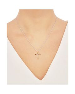 Diamond Accent Cross Pendant in 14k Yellow Gold over Sterling Silver