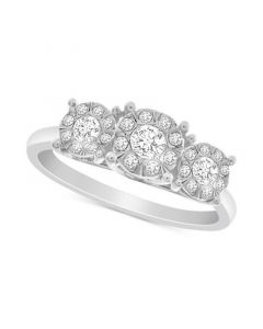 Diamond Triple Halo Promise Ring (1/3 ct. t.w.) in Sterling Silver