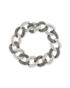 Marcasite and Crystal Pave Oval Link 7 1/2" Bracelet in Sterling Silver