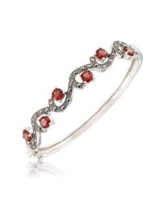 Marcasite and Garnet (5 ct. t.w.)  Bangle in Sterling Silver