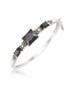 Marcasite and Faceted Onyx Bangle in Sterling Silver