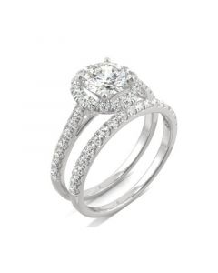 Moissanite Halo Bridal Set 1-3/4 ct. t.w. Diamond Equivalent in 14k White Gold