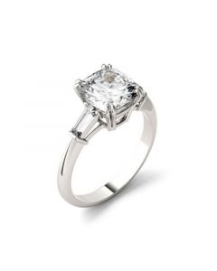 Moissanite Cushion and Baguette Engagement Ring 2-3/4 ct. t.w. Diamond Equivalent in 14k White Gold