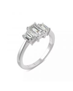 Moissanite Emerald Cut Three Stone Ring 1-1/2 ct. t.w. Diamond Equivalent in 14k White or Yellow Gold