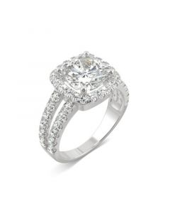 Moissanite Cushion Halo Ring 4-1/4 ct. t.w. Diamond Equivalent in 14k White Gold