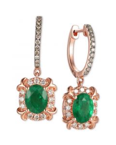 Costa Smeralda Emerald (1-5/8 ct. t.w.) & Diamond (5/8 ct. t.w.) Drop Earrings in 14k Rose Gold