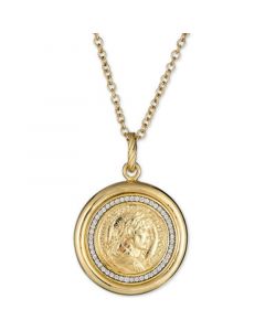 Diamond Coin Pendant Necklace (1/4 ct. t.w.) in Sterling Silver & 18k Gold-Plate, 18" + 2" extender