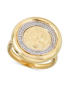 Diamond Coin Statement Ring (1/4 ct. t.w.) in 14k Gold-Plated Sterling Silver