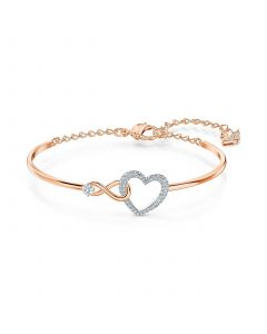 Two-Tone Crystal Heart & Infinity Symbol Bangle Bracelet