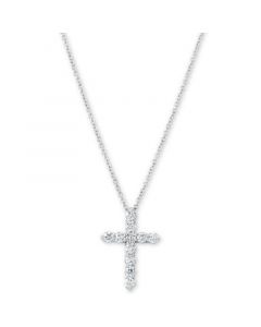 Diamond Cross Pendant Necklace (1/2 ct. t.w.) in 14k White Gold, 16" + 2" Extender