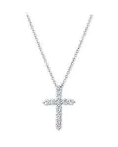 Diamond Cross Pendant Necklace (1/3 ct. t.w.) in 14k White Gold, 16" + 2" Extender