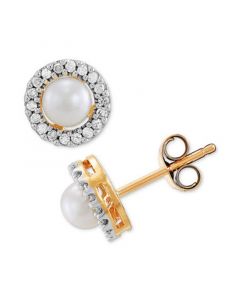 Cultured Freshwater Pearl (4mm) & Diamond (1/10 ct. t.w.) Halo Stud Earrings in 10k Gold