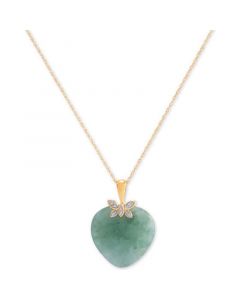 Jade (19mm) & Diamond Accent Heart 18" Pendant Necklace in 10k Gold