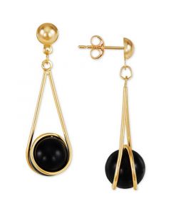 Onyx Wire Wrap Drop Earrings in 10k Gold