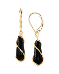 Onyx Wire-Wrap Leverback Drop Earrings in 10k Gold