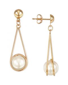 Cultured Freshwater Pearl (8mm) Wire-Wrapped Drop Earrings in 10k Gold