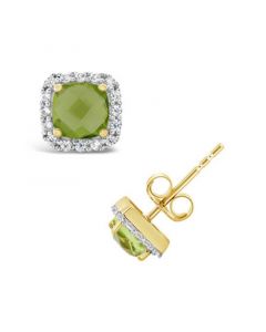 Peridot (1-1/5 ct. t.w.) and Created White Sapphire (1/5 ct. t.w.) Halo Stud Earrings in 10k Yellow Gold