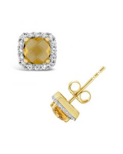 Citrine (1 ct. t.w.) and Created White Sapphire (1/5 ct. t.w.) Halo Stud Earrings in 10k Yellow Gold