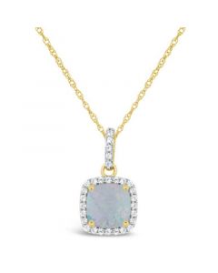 Created Opal (3/4 ct. t.w.) and Created White Sapphire (1/6 ct. t.w.) Pendant Necklace in 10k Yellow Gold