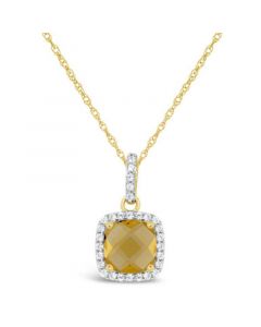 Citrine (1-1/3 ct. t.w.) and Created White Sapphire (1/6 ct. t.w.) Pendant Necklace in 10k Yellow Gold