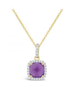 Amethyst (1-1/3 ct. t.w.) and Created White Sapphire (1/6 ct. t.w.) Pendant Necklace in 10k Yellow Gold