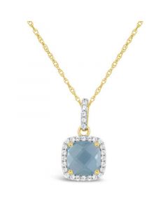 Blue Topaz (1-5/8 ct. t.w.) and Created White Sapphire (1/6 ct. t.w.) Pendant Necklace in 10k Yellow Gold