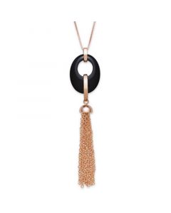 Black Onyx 20x15mm Drop Pendant with 18" Chain in Rose Gold over Silver