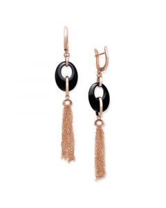 Black Onyx 20x15mm Dangle Earrings in Rose Gold over Silver