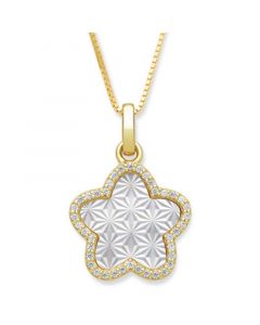 Mother of Pearl 13mm and Cubic Zirconia Star Shaped Pendant with 18" Chain in Gold Over Silver