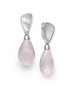 Mother of Pearl and Rose Quartz 21x25mm Drop Earrings in Sterling Silver