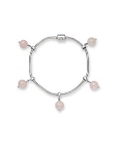 Adjustable Rose Quartz 8mm Charm 7.5" Bracelet in Sterling Silver