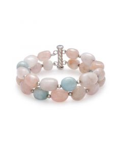 Baroque Shaped Multi-Color Morganite 14X10mm Double Row 7.5" Bracelet in Sterling Silver