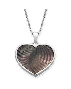 Black Mother of Pearl 16x13mm Heart Shaped Pendant with 18" Chain in Sterling Silver