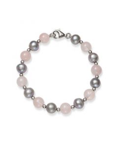 Gray Cultured Freshwater Pearl 7.5-8.5mm and Rose Quartz 8mm 7.5" Bracelet in Sterling Silver