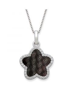 Black Mother of Pearl 13mm and Cubic Zirconia Star Shaped Pendant with 18" Chain in Sterling Silver