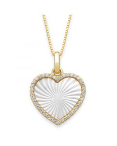 Mother of Pearl 14x13mm and Cubic Zirconia Heart Shaped Pearl Pendant with 18" Chain in Gold over Silver