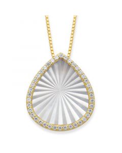 Mother of Pearl 15x13mm and Cubic Zirconia Pear Shaped Pendant with 18" Chain in Gold over Silver