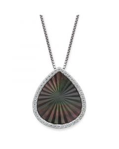 Black Mother of Pearl 15x13mm and Cubic Zirconia Pear Shaped Pendant with 18" Chain in Sterling Silver