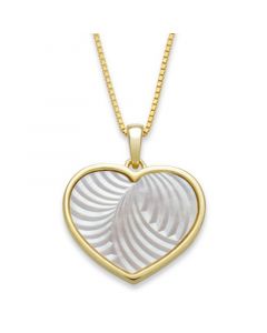 Mother of Pearl 13mm Heart Shaped Pendant with 18" Chain in Gold Over Silver