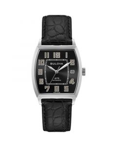 LIMITED EDITION Men's Swiss Automatic Joseph Bulova Black Leather Strap Watch 33x33.5mm