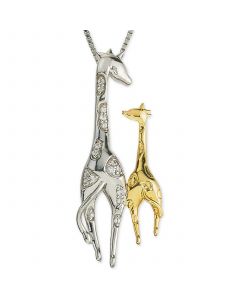 Diamond Giraffe Mother & Child 18" Pendant Necklace (1/10 ct. t.w.) in Sterling Silver & 10k Gold