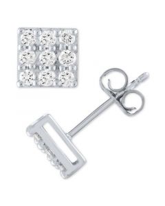 Lab Grown Square Diamond Cluster Stud Earrings (1/2 ct. t.w.) in Sterling Silver